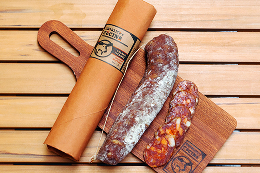 Charlito Cocina's salami picante, slowly dry-cured with pasture-raised, heritage breed pork, hand-harvested sea salt, and a house-made blend of chiles.